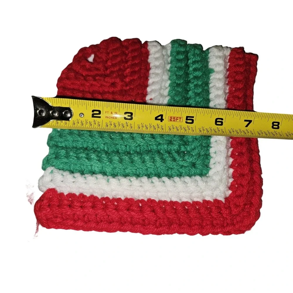 Vintage Handmade Crochet Christmas Potholders‎ Set of 2 Red Green White Striped